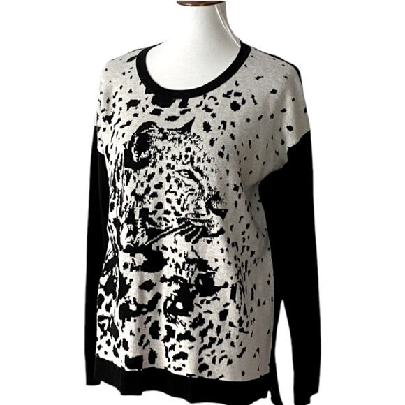 Kensie Sweater Leopard Print Medium Animal Lover Crewneck Sweater Fall Cheetah - Picture 2 of 6